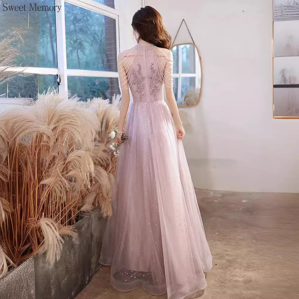 Reject Return A126 Sweet Memory Luxury Pink Evening Dress Beads Mesh Tulle Gown Sexy Princess Formal Vestidos Prom Party Dresses