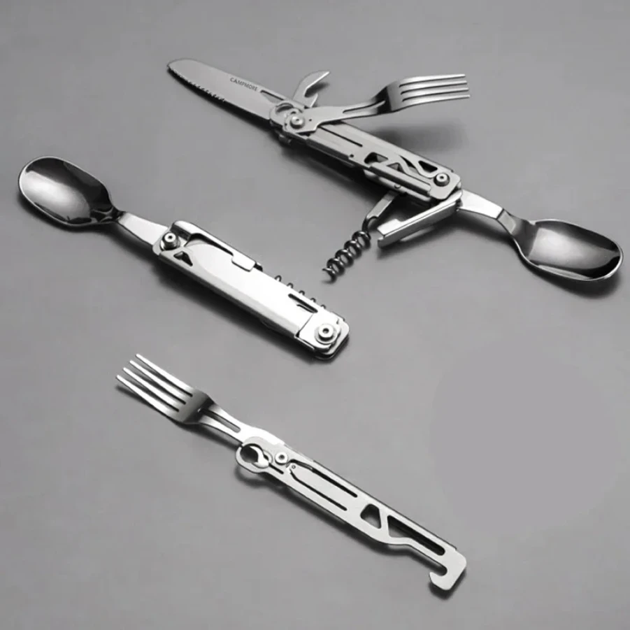 

Outdoor Tableware Multi-function Portable Knife Fork Spoon Bottle Opener Foldable Cutlery Camping Equipment