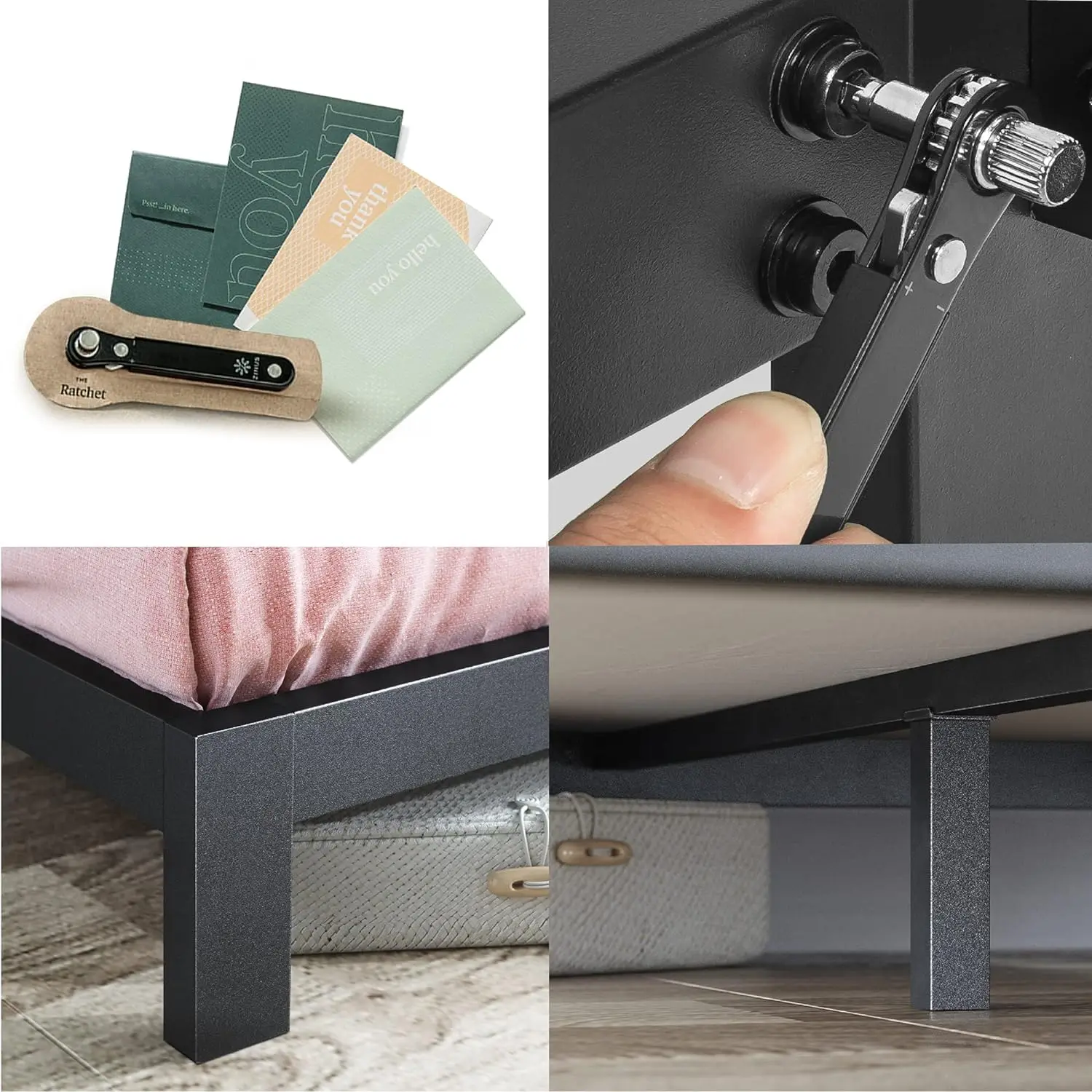 Metal Platform Bed Frame, Wood Slat Support, No Box Spring Needed, Easy Assembly, Black, Queen