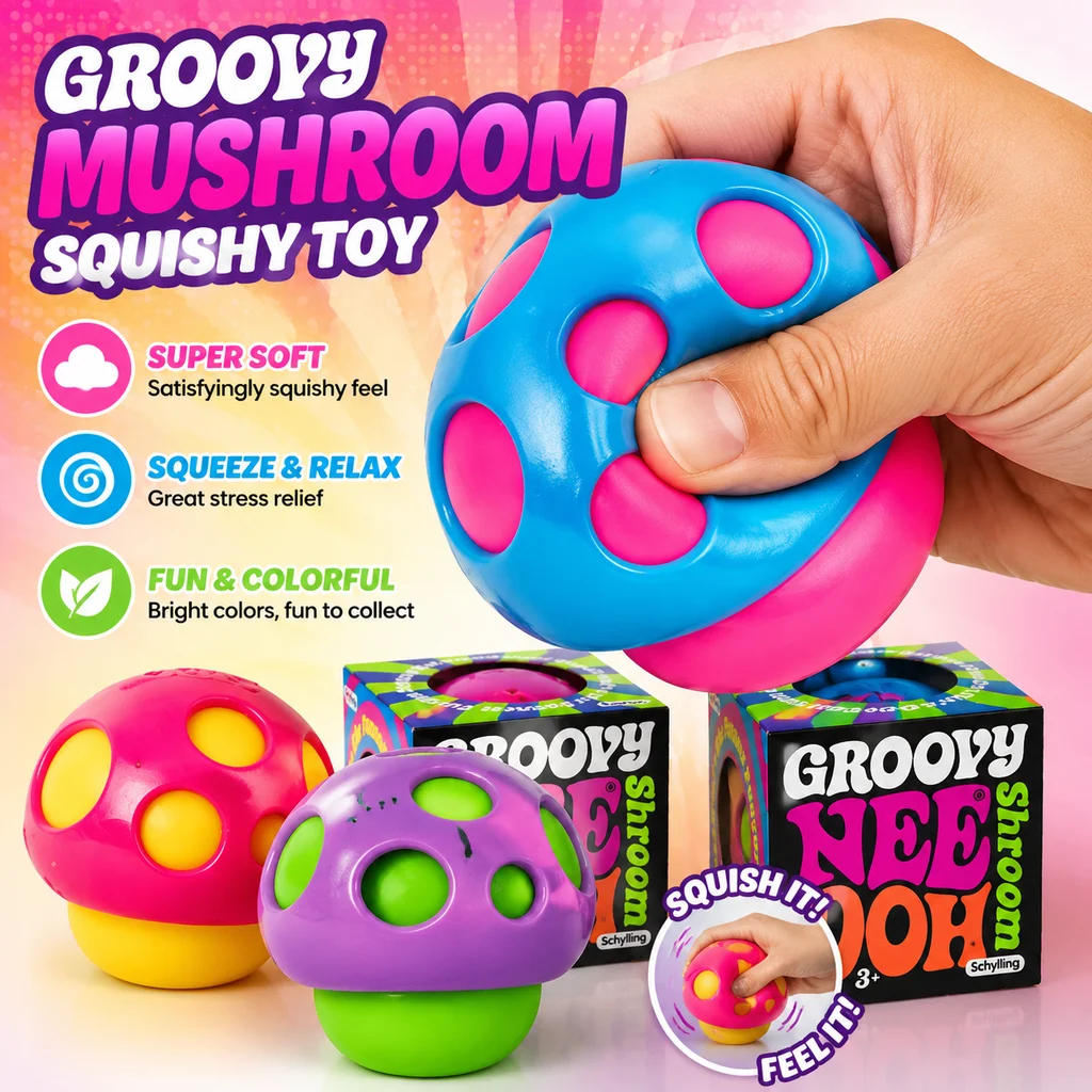 Schylling Groovy Needoh Shroom Mushroom Squishy Soft Dough Ball Tactile Sensory Toy Squeeze Stress Relief Decompression Vent