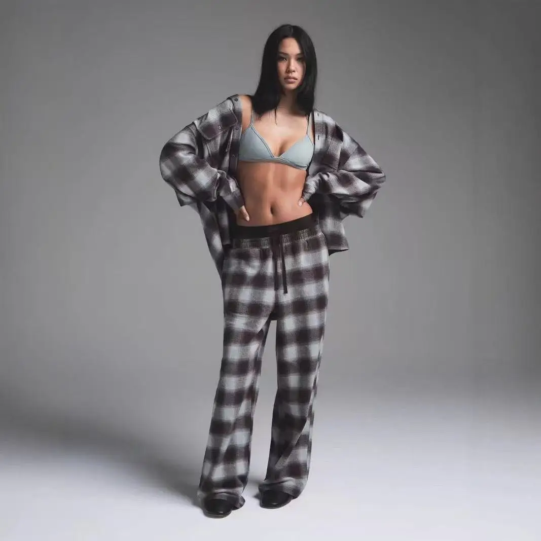 

Кардиган Kardaian в красную клетку, свободный повседневный жакет-бойфренд, брюки с высокой талией, длинные брюки из хлопка и льна, прямые брюки