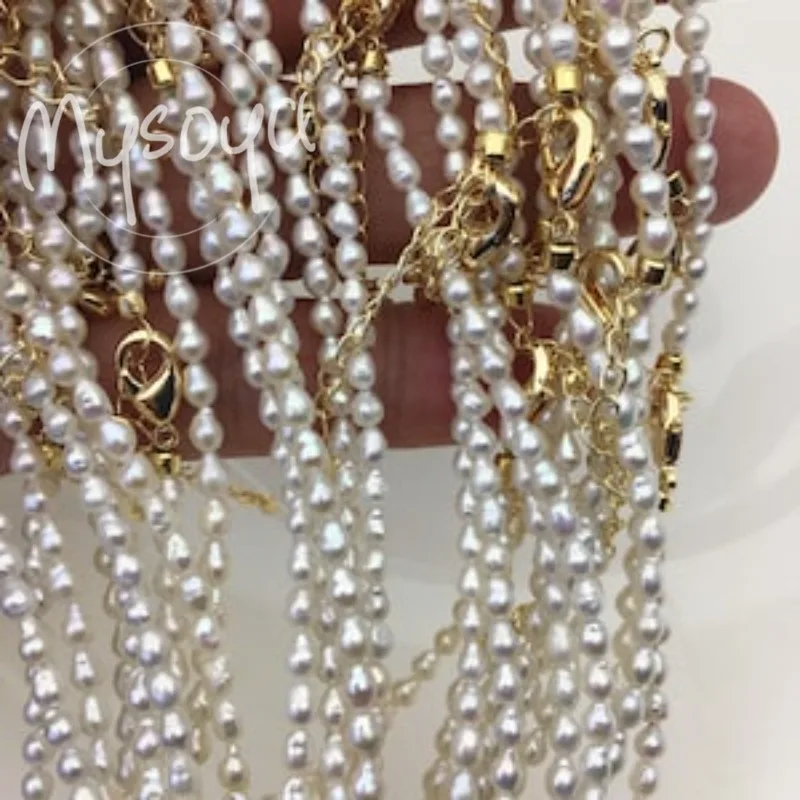 

MYSOYA Ожерелье из белого рисового пресноводного жемчуга в стиле барокко 3-4 мм с подарочной коробкой, для нее/высокого, дня рождения/свадьбы/Рождества/Нового года