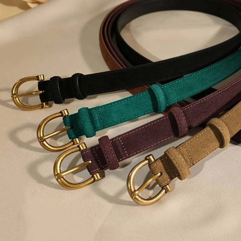 

Роскошный замшевый ремень для женщин, джинсовый ремень длиной 2,3 см. Высококачественные женские ремни из натуральной кожи. Стильный дизайнерский ремень.