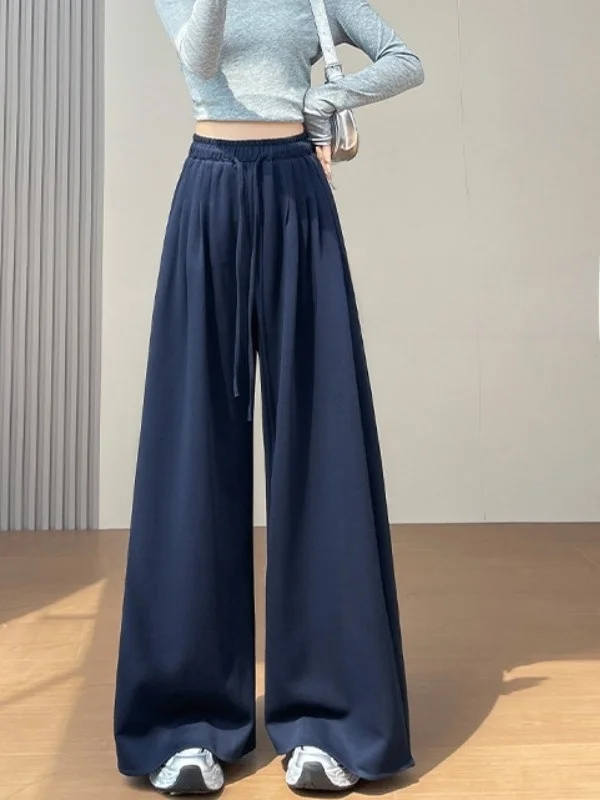 Pantaloni Sportivi Americani a Vita Alta con Gamba Larga per Donna, Casual, Comodi, Dritti, Lunghi fino al Pavimento