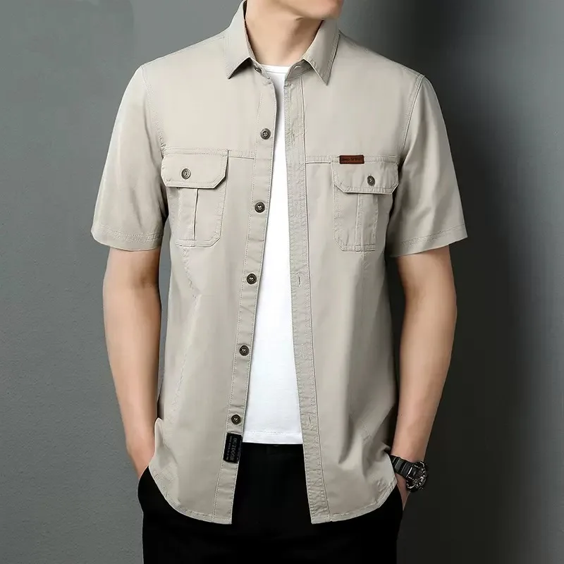 

Летняя рабочая одежда, рубашка с короткими рукавами, мужская новая стильная футболка с лацканами, свободная молодежная деловая повседневная рубашка