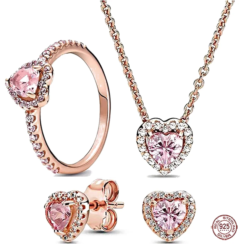 

Hot selling 925 sterling silver rose gold high-quality crystal ring earrings necklace DIY women's holiday exquisite gift