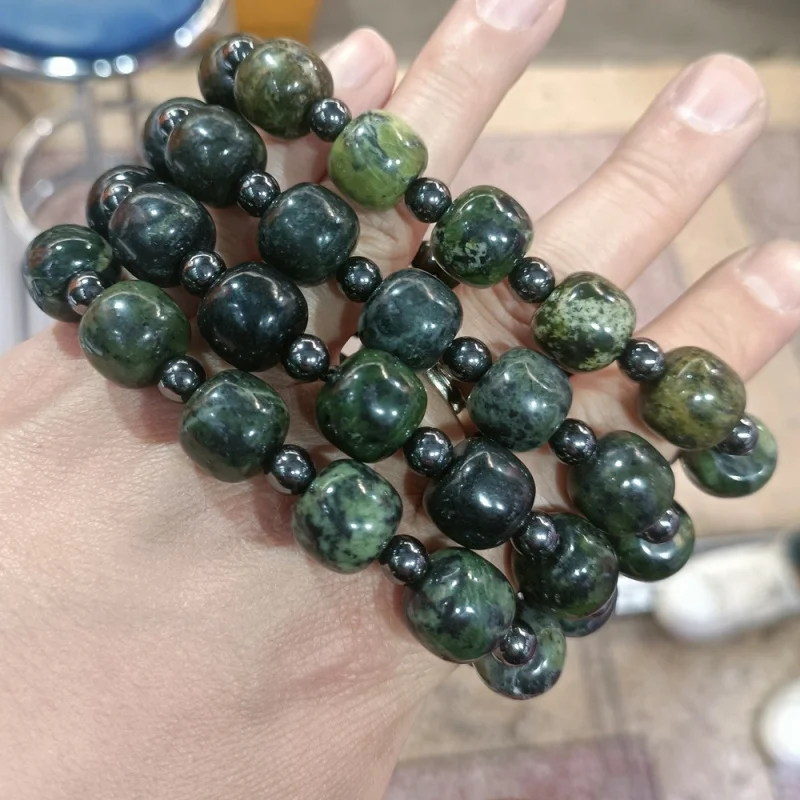 Tibetan Medicine King Stone , Round Black Jade Bracelet, 8-16MM Bead String
