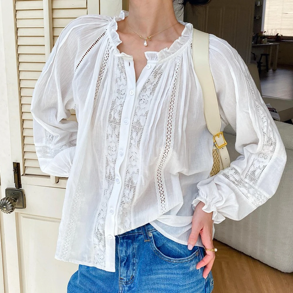 

Свободные кружевные блузки, рубашки для женщин, топы с длинным рукавом, пляжная блузка в стиле бохо, рубашка из 100% хлопка, вискоза, весна-осень, Blusas
