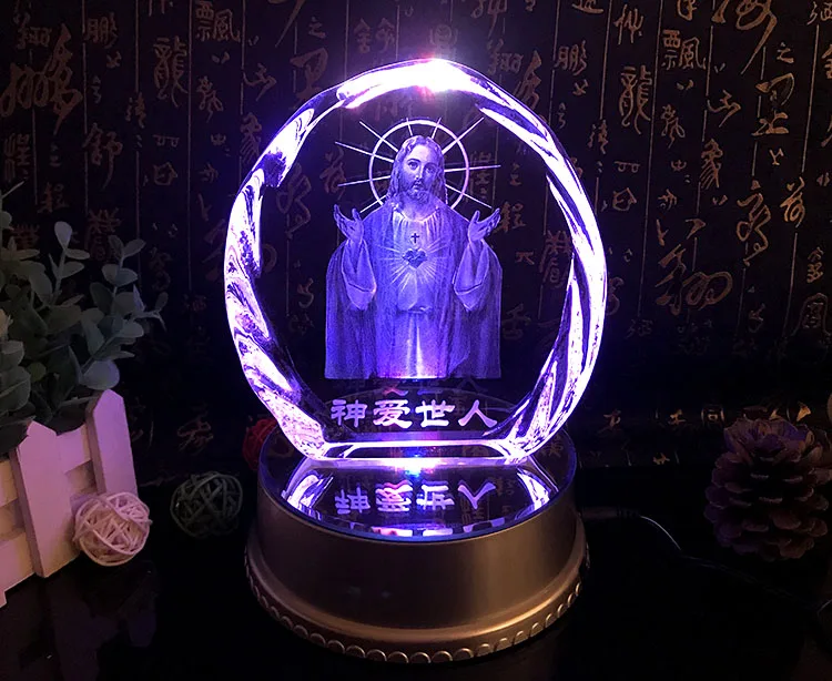 GOOD # 20CM Large # Christianity statue HOME family TOP efficacious Talisman Jesus Christ GOD Sacred Heart 3D Crystal sculpture