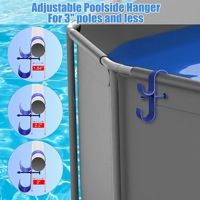 حامل شبكي لأوراق حمام السباحة بجانب حمام السباحة، خطافات بلاستيكية قابلة للتعديل لحمام السباحة تلسكوبي فوق الأرض، ملحقات أحواض استحمام ساخنة خارجية