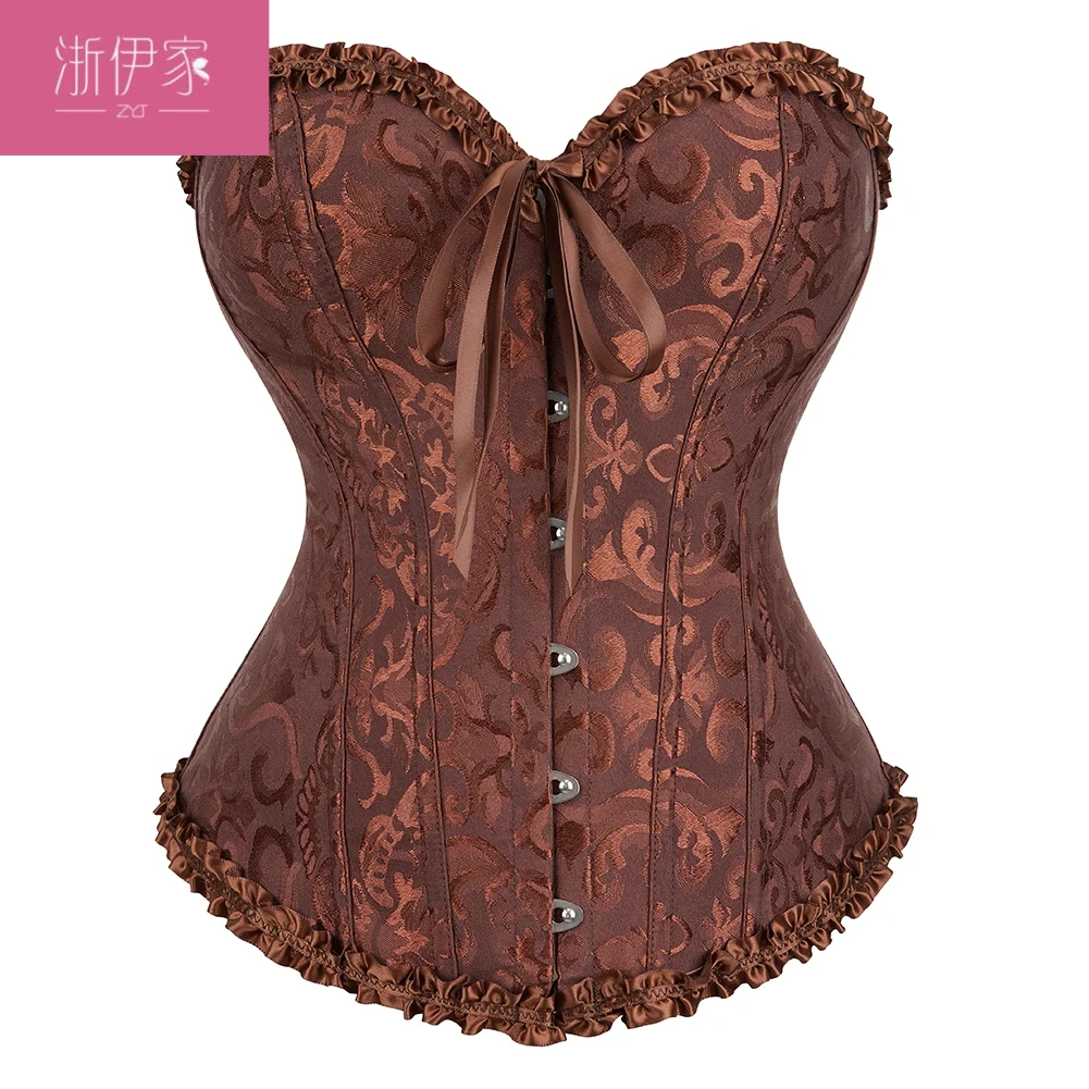 

Pleated Overbust Corset Lace Trimmed Jacquard Waist Bustier Top Lingerie Korset Basques