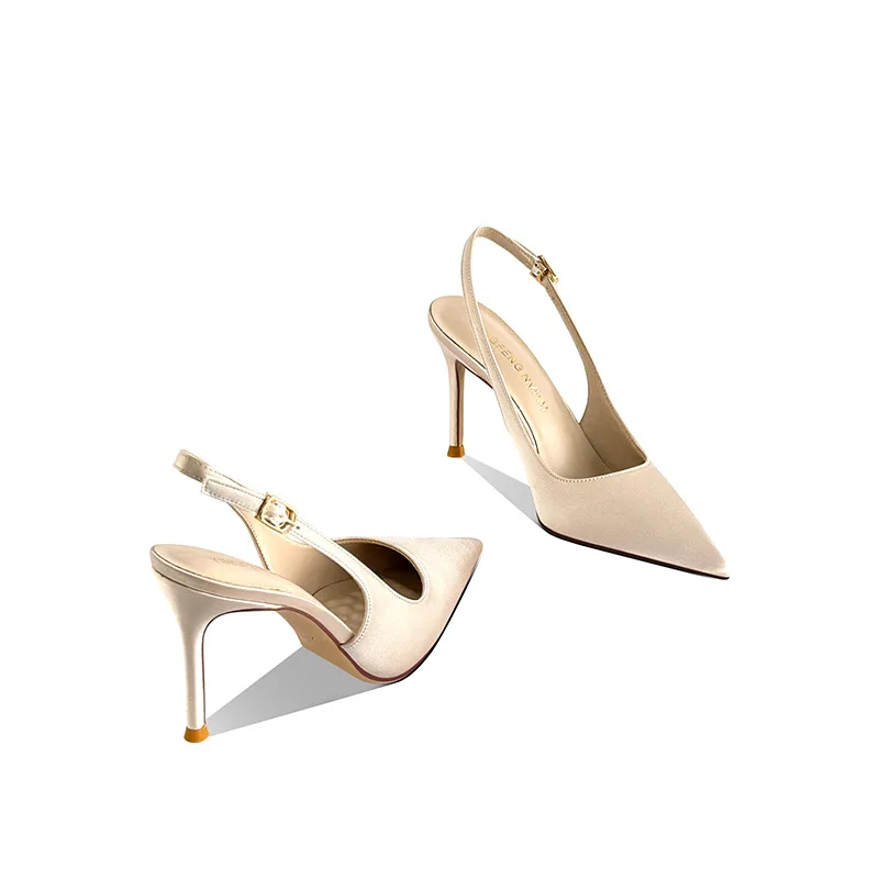 2026 Summer New Pointed Head Shallow Mouth One-word Buckle Strap Thin Heel Sandals Women's Bag Head Empty High Heels view 4
