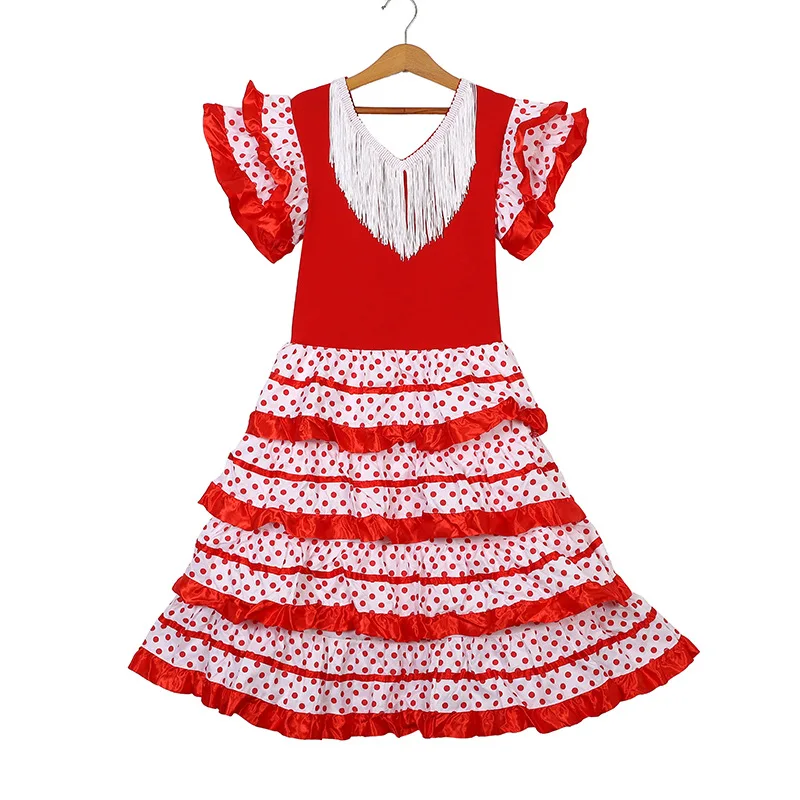 New Girls Beautiful Spanish Flamenco Dress Costume Girls Dance Dress Size;2,4,6,8,10 Size U-pick