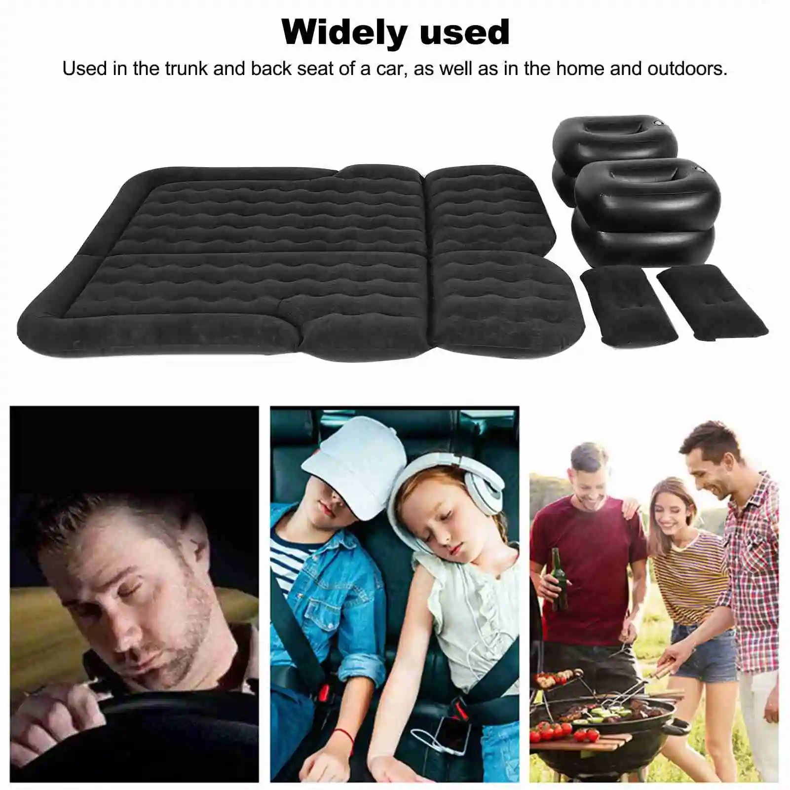 Car Inflatable Bed Thickened Travel Bed Travel Air Mattress Outdoor Camping Cushion Folding Portable Flocking Pad 174x126cm