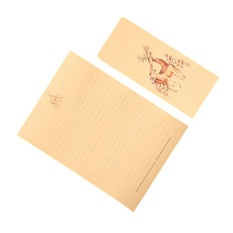 10x/Set Writing Letter Paper with Deer Pattern Stationery Paper & Envelopes Set Dropship