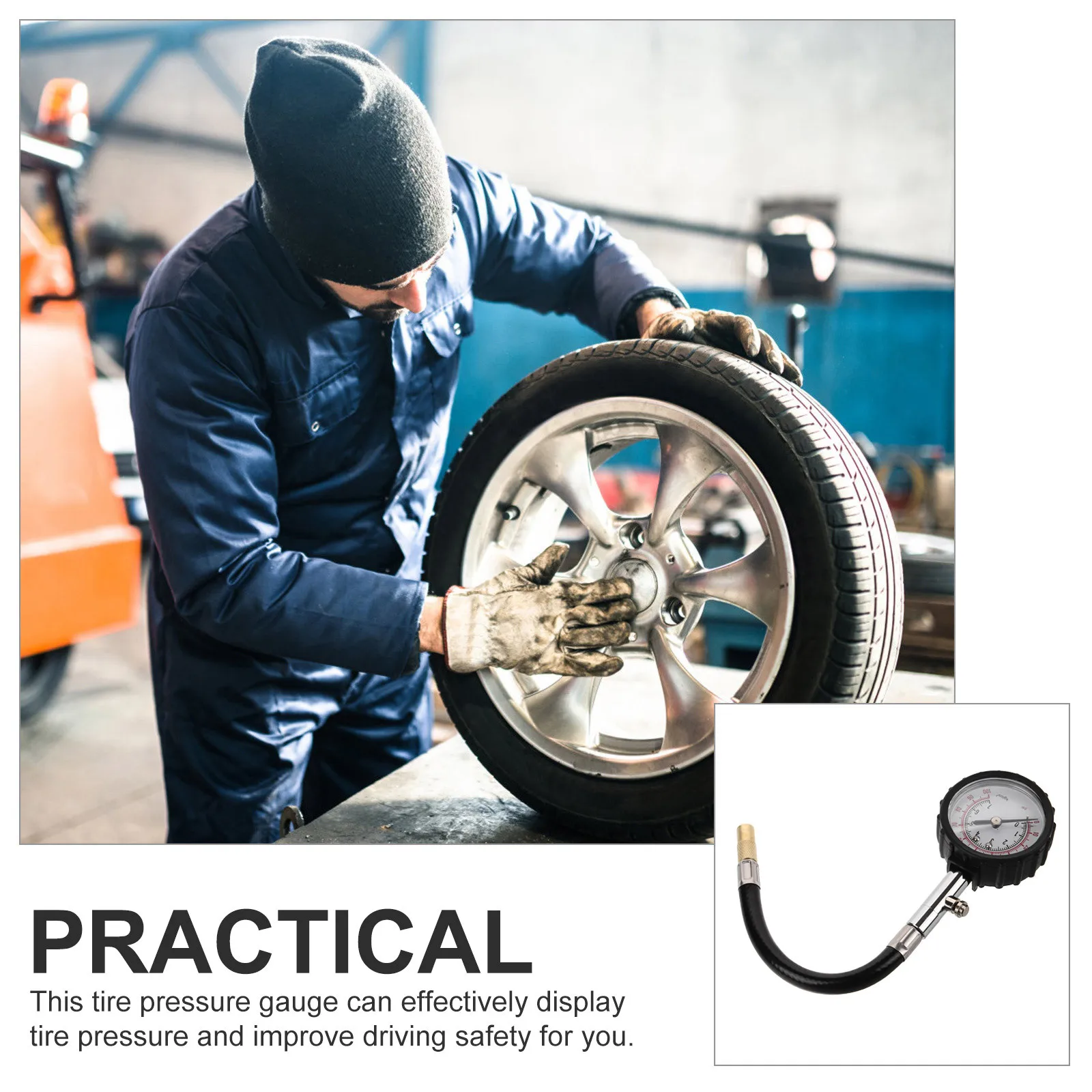 

Compact Tire Pressure Gauge 0-100Psi Precise Reading Portable Design Rubber Cover Protection Vehicle Safety Tool