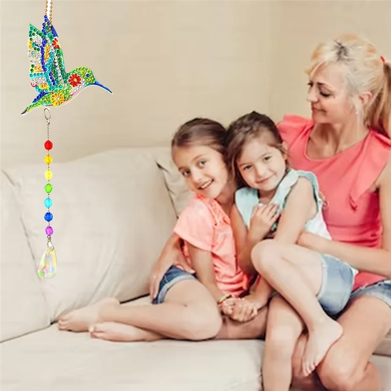 AS96-Diamond Picture Suncatcher Wind Play Craft Set Kit Kids DIY 5D Diamond Picture จี้ชุดชุด