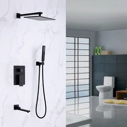 Black Shower Faucet Set Rain Shower Concealed Shower System In-Wall Bidet Faucet Shower Combination Set Silver plating