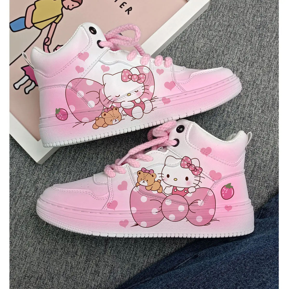 Sanrio Hello Kitty кроссовки с героями мультфильмов, повседневные розовые кроссовки с вишневым цветом, дышащая универсальная модная обувь для пар