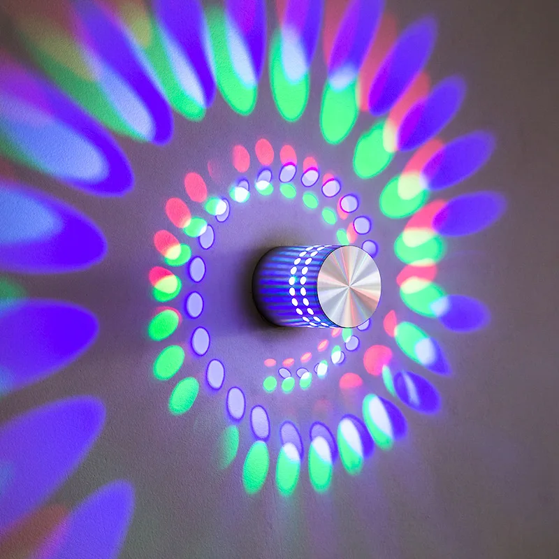 RGB Color Change 3W Spiral LED Wall Sconce Lamp Fixture Ceiling Light Remote Control Cylinder Aisle Disco Hotel Silver Shell