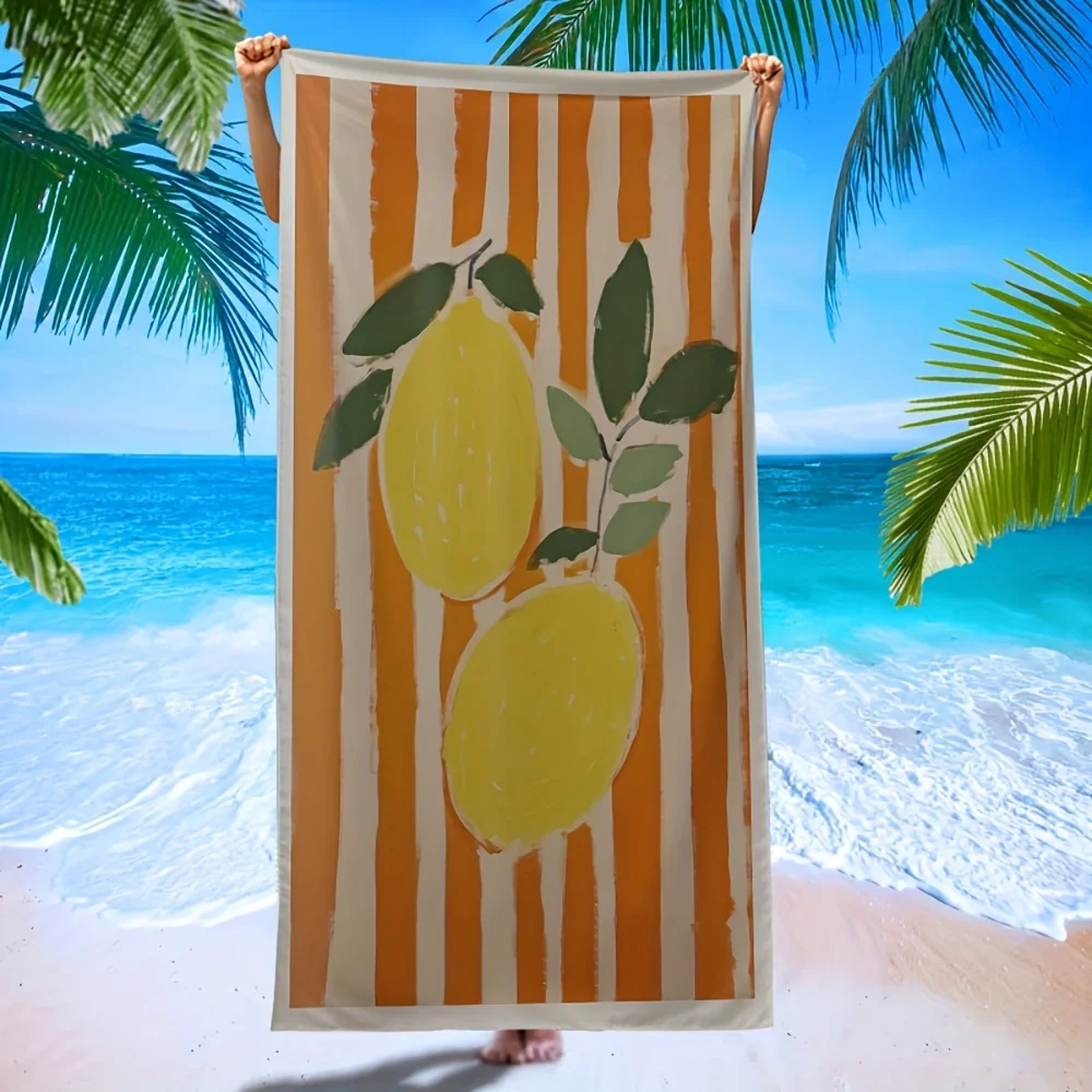 Lemon Print Beach Towel, Oversized Quick Dry Microfiber, Sand Free, Perfect for Beach, Pool, Travel, Summer Gift, Tropical Vibe