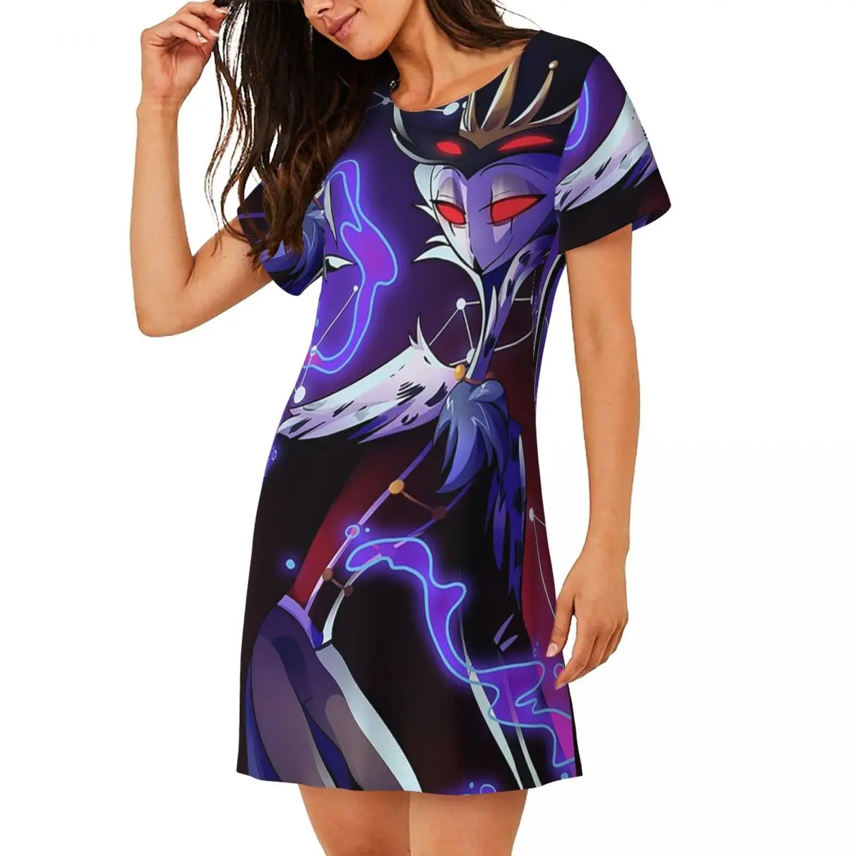 Custom Helluva Boss Cartoon Short Sleeves Nightdress For Sleeping Sleepshirts Women Short Sleeve Nightgowns Loose Pajama Dress