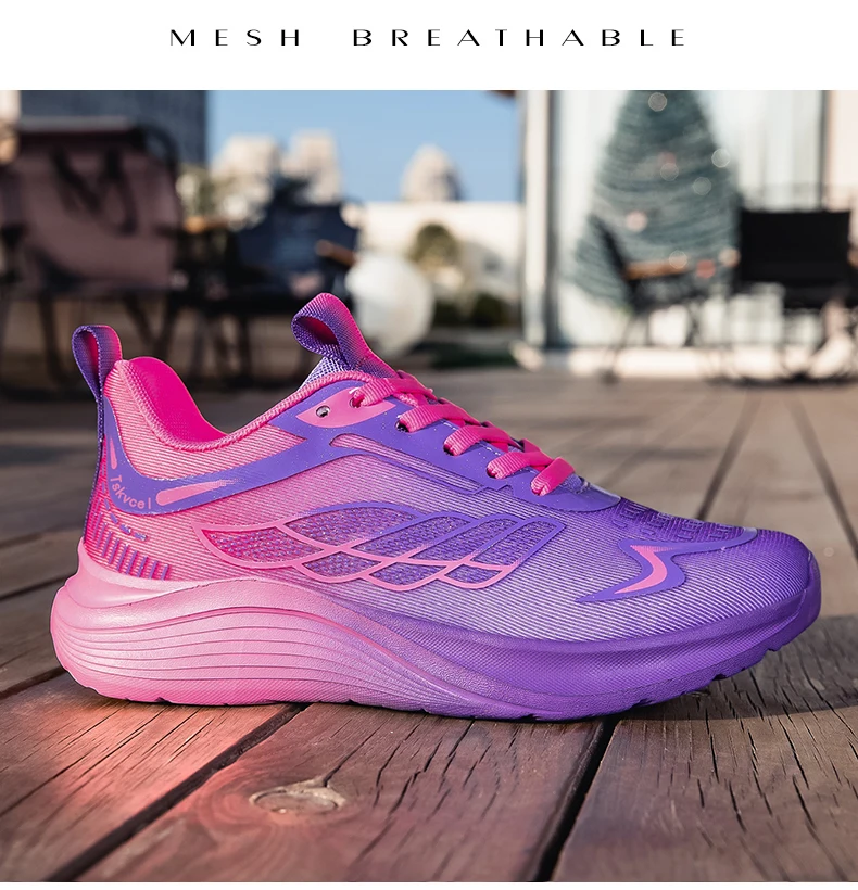 New Purple Orange Gradient Mesh Running Shoes for Men & Women, Lightweight Breathable Athletic Sneakers