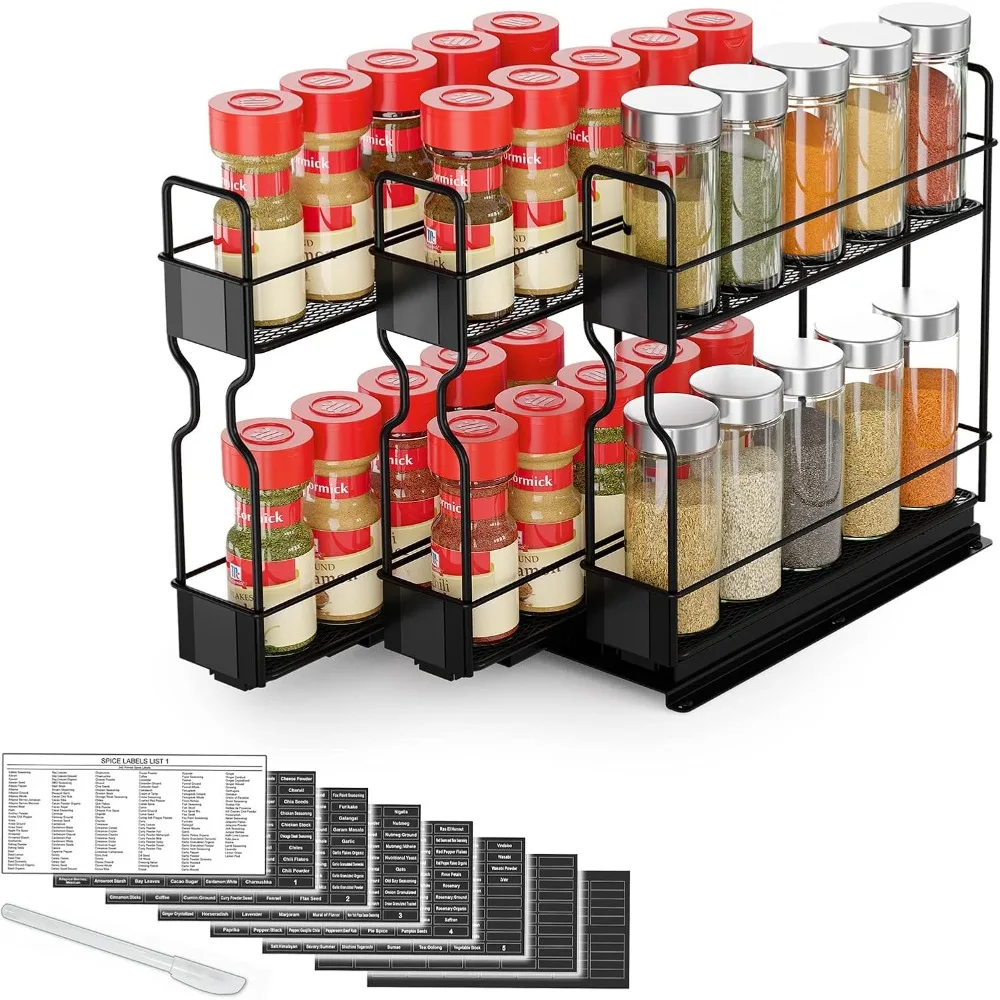 

Pull Out Spice Rack Organizer, Heavy Duty Slide Out Seasoning Kitchen Organizer, Cabinet Organizer, with Labels, 3 Drawers