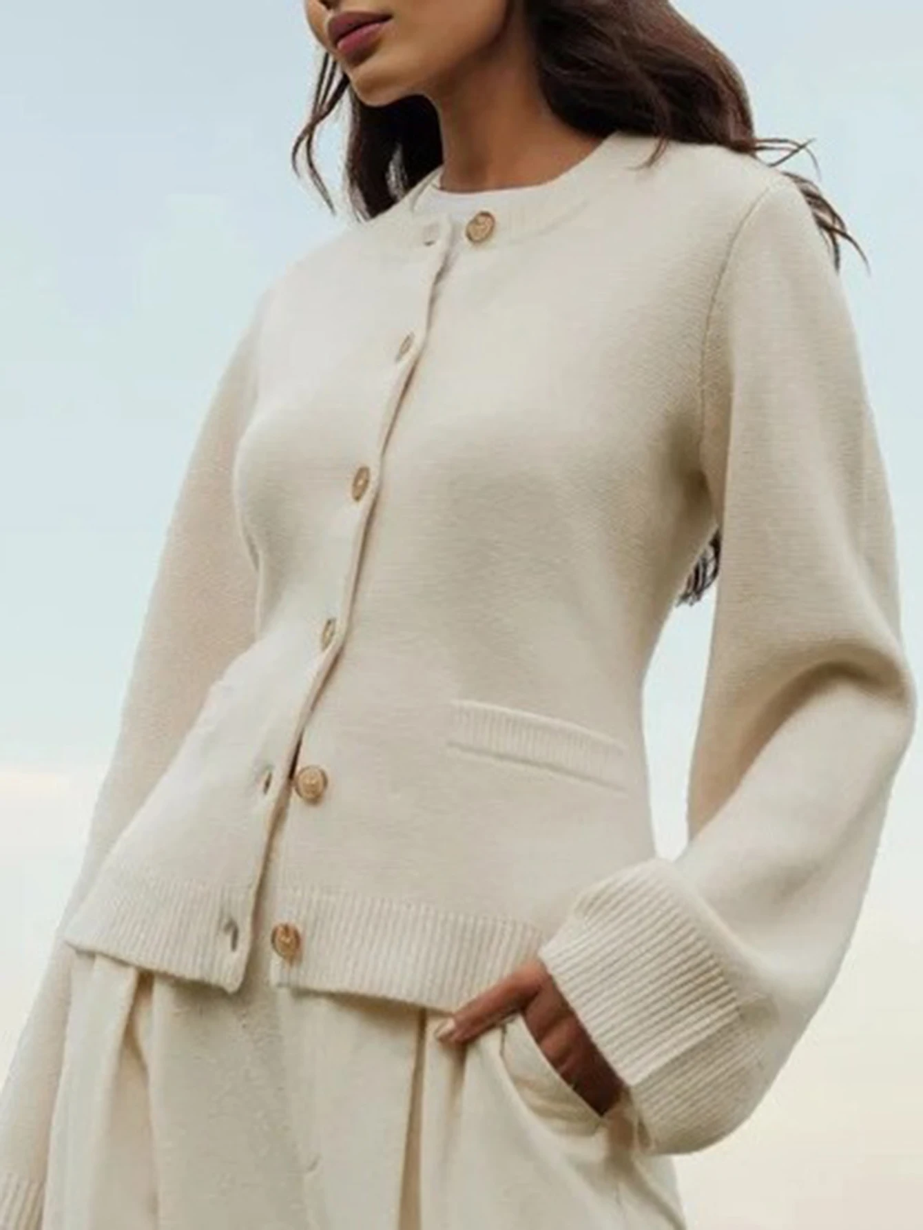 

Women's Long Sleeve Crew Neck Sweater Button Front Casual Fashion Daily Plain Top for Autumn Winter