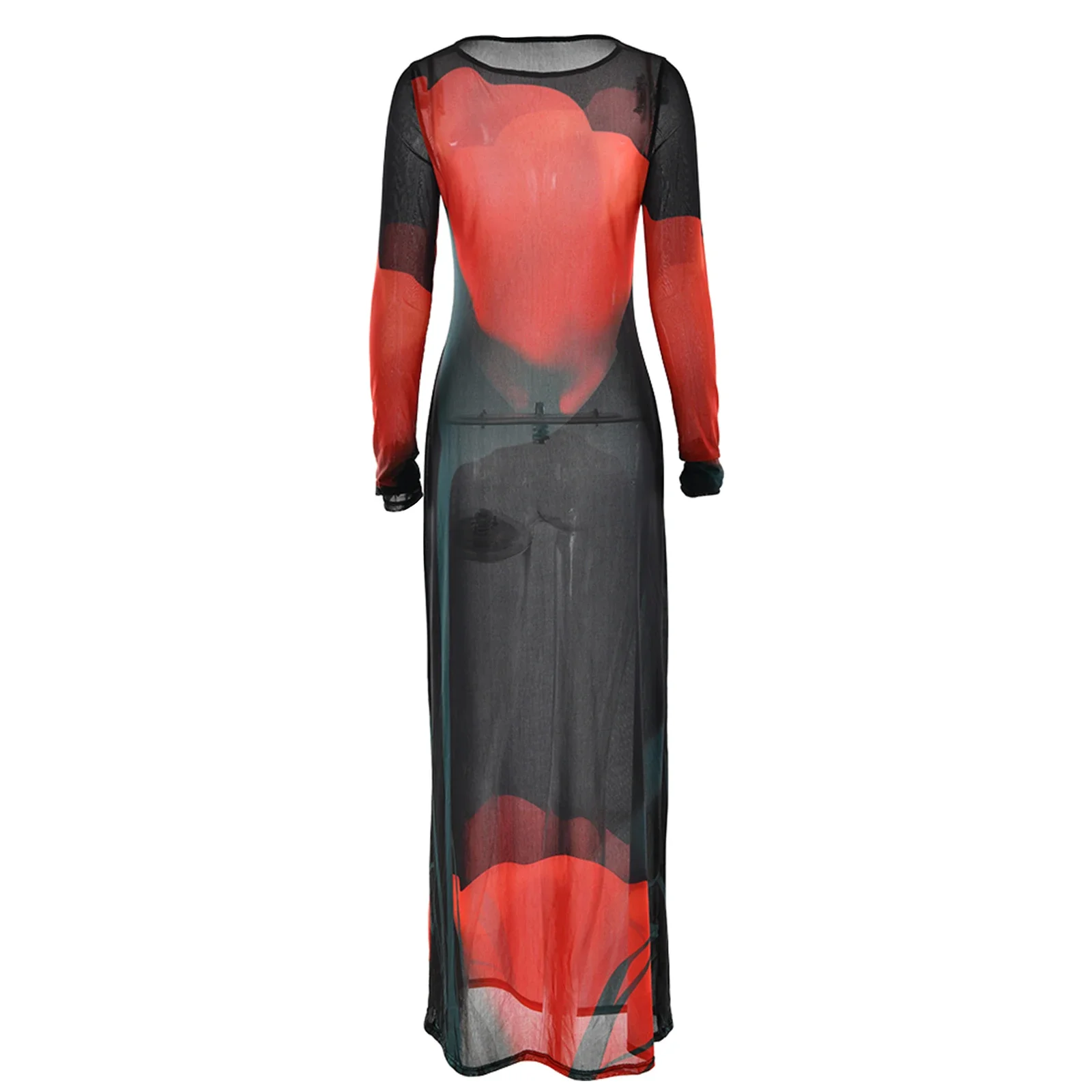 Sukienka damska See Through Flower Dress Mesh Sheer Crew Neck Long Sleeve Bodycon Long Dresses for Spring Summer Sexy Club Party