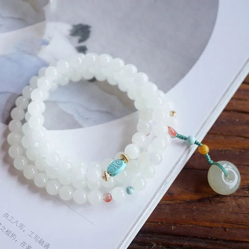 White And Necklace, Hetian Jade Multi-Loop Bracelet With Baoping Pendant