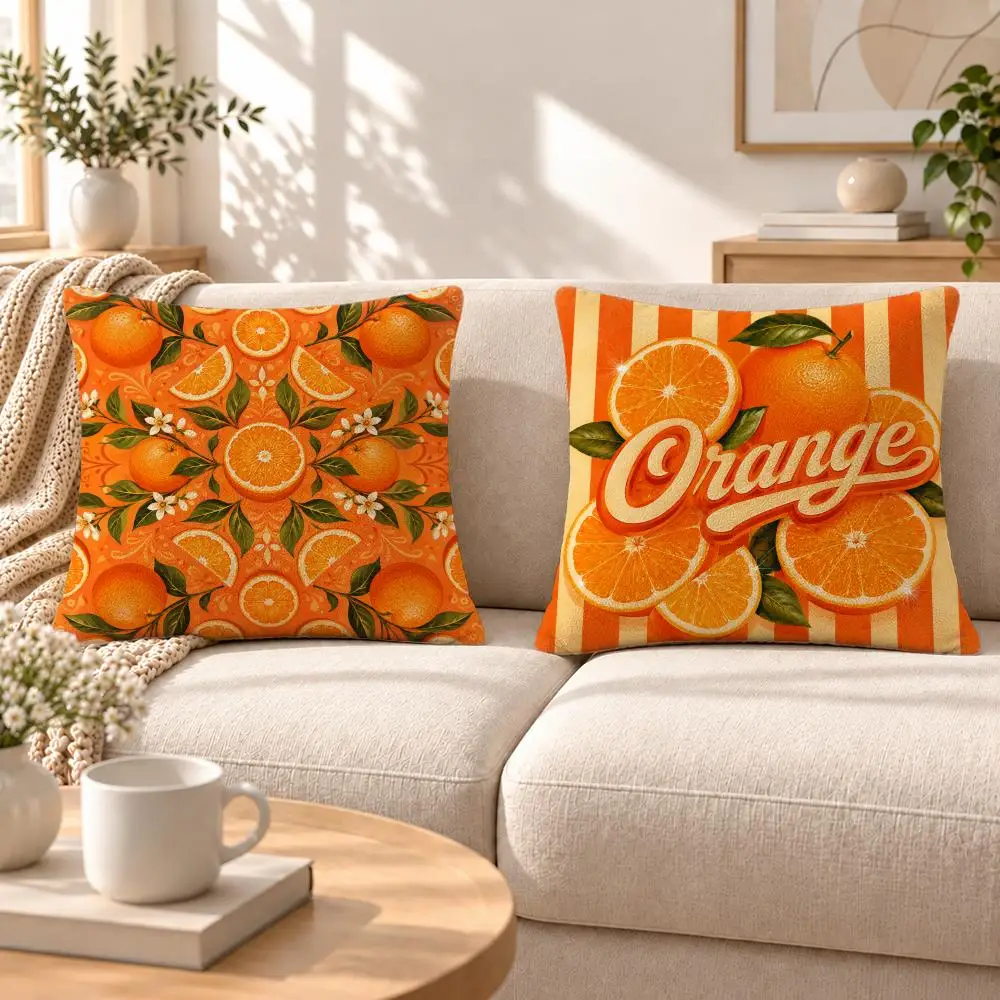 Art Orange Fashion Illustration Cushion Cover Soft Short‑Plush Pillowcase, Decor for Sofa & Bedroom, Perfect Holiday Gif