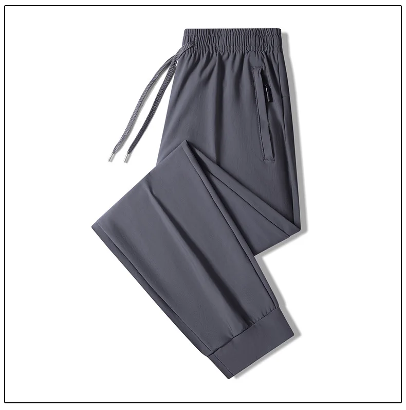 Herren Sommerhose aus Eisseide mit weitem Bein und Reißverschlusstaschen, atmungsaktive Jogging-Sporthose, lässige lange Hose – Detail 6