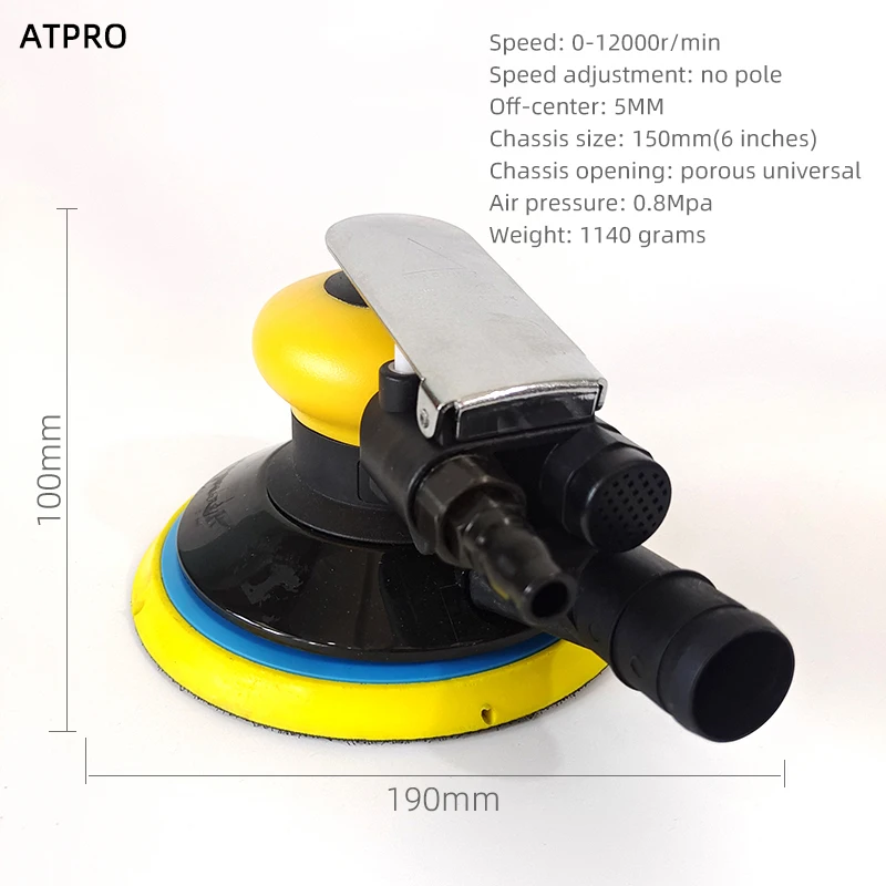 

150mm Pneumatic Air Sander Polisher Tool Polishing Random Orbital Palm Machine Grinder for Car Paint Care Rust Removal