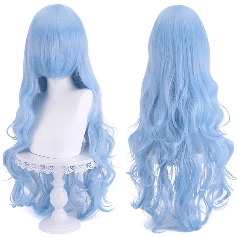 Haute qualité Ayanami Rei Cosplay perruque Anime EVA 100 cm de Long Cyan bleu cheveux bouclés résistant à la chaleur Halloween f