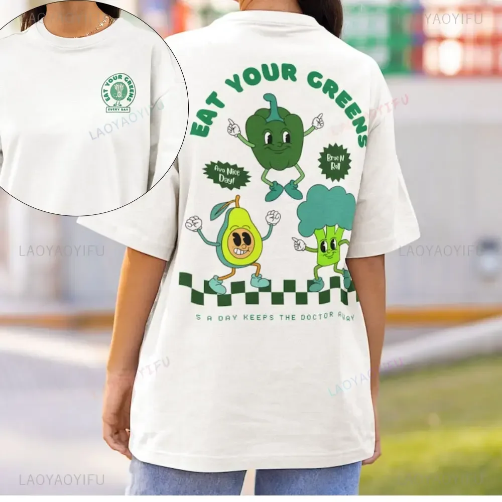 أكل الخضر الخاص بك وثيقة البقاء بعيدا القطن الأبيض تي شيرت بوهو طباعة الإفطار التي شيرت الصحة العقلية للجنسين الصيف قصيرة الأكمام Crewneck #2
