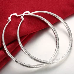 New hot 925 Sterling Silver hoop Earrings for Women fashion party Jewelry 7CM Big circle Wave pattern earrings Christmas gifts