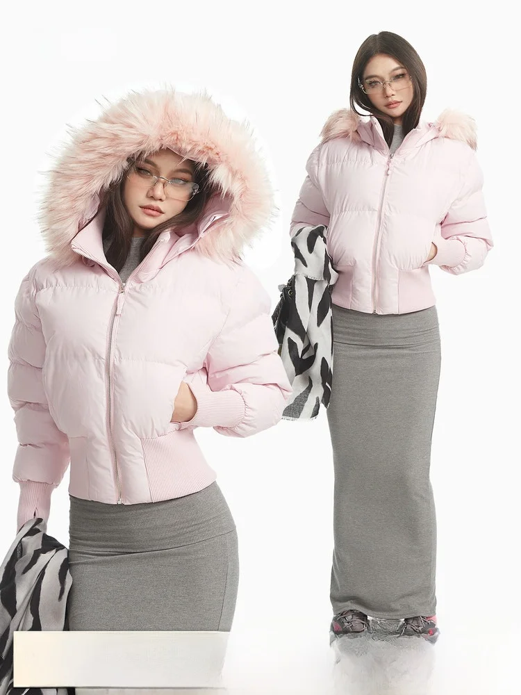 

Розовая утепленная хлопковая куртка с капюшоном на флисовой подкладке для женщин, зимняя теплая приталенная хлопковая одежда с регулируемой талией, короткая верхняя одежда