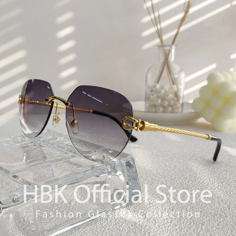 HBK 2023 New Pilot Rimless Sunglasses Women Men UV400 Gradient Lens Frameless Sun Glasses For Man Fashion Retro Shades Eyeglass