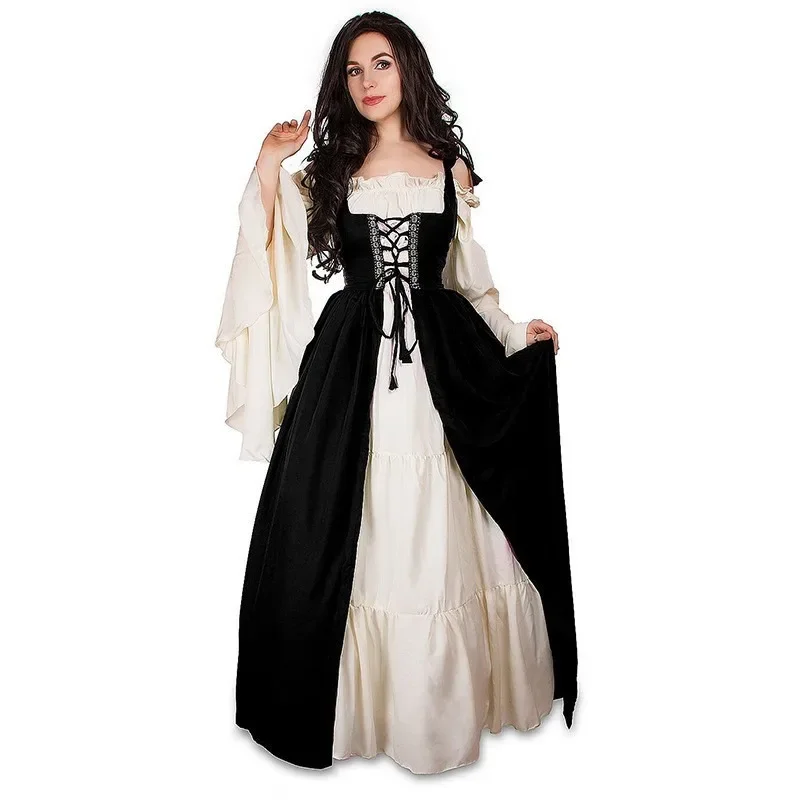 Halloween Costume Square Neck Bundle Corset Dress Medieval Renaissance Vintage Dress Play Women's Dresses