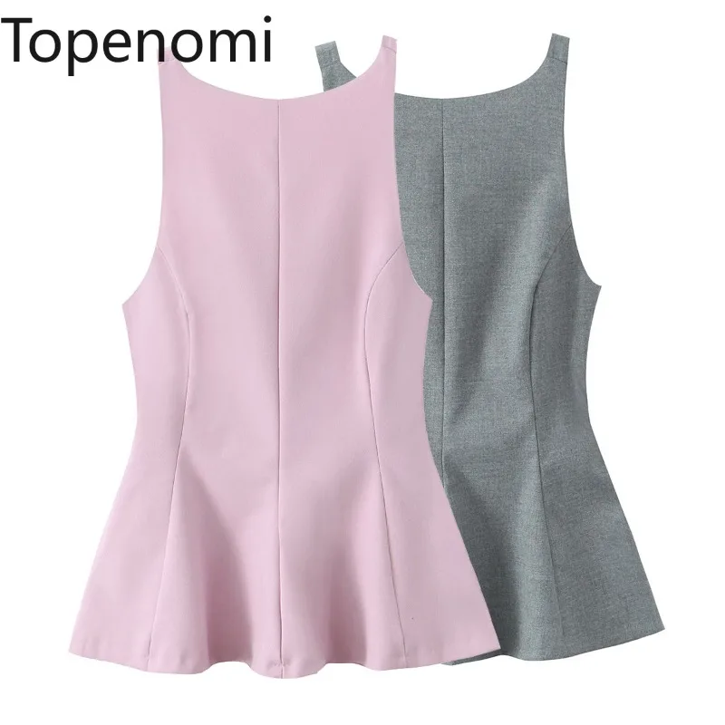 Topenomi Tank Top Women French Vintage Backless Bow Tie Design Waist A Line Vest Camis 2025 Sweet Sleeveless Office Lady Tops