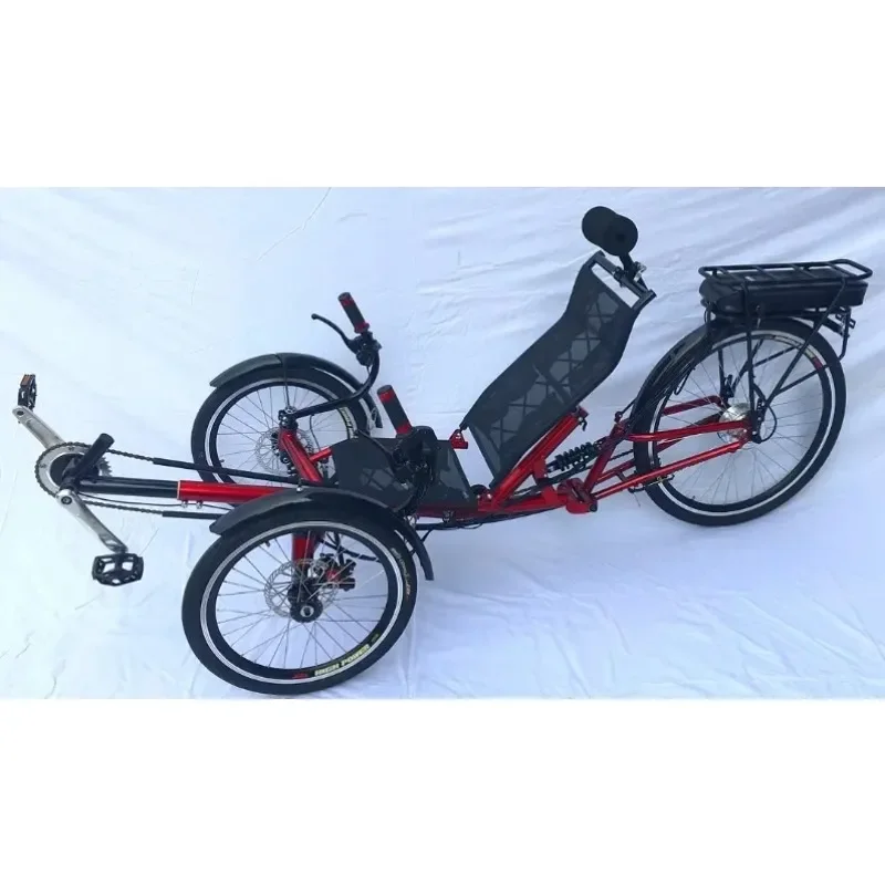 for Three Wheel Recumbent Tricycle 26 Inch Foldable Reclining Bicycle with Cushioned Seat Adult Velomobile Cargo Trike
