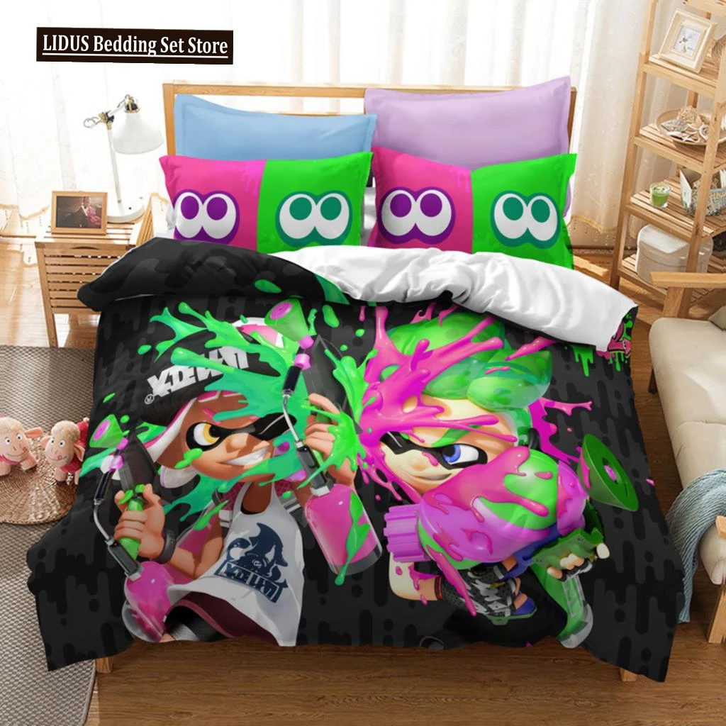 

Popular Splatoon 2 Game Printed Bedding Set 3d Cartoon Duvet Cover Set Pillow Case Twin Full Queen King Size Bed Linen Bed Set