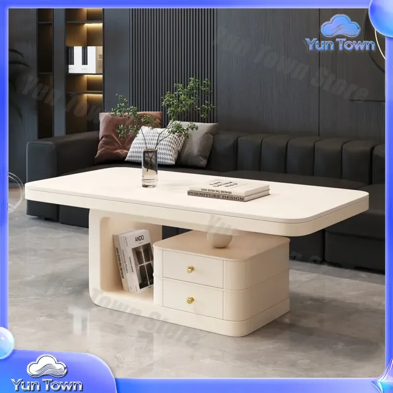 Modern Mobile Simple New Italian Rock Slab Living Room Coffee Table for Small Apartment Household Light Luxury Rectangular