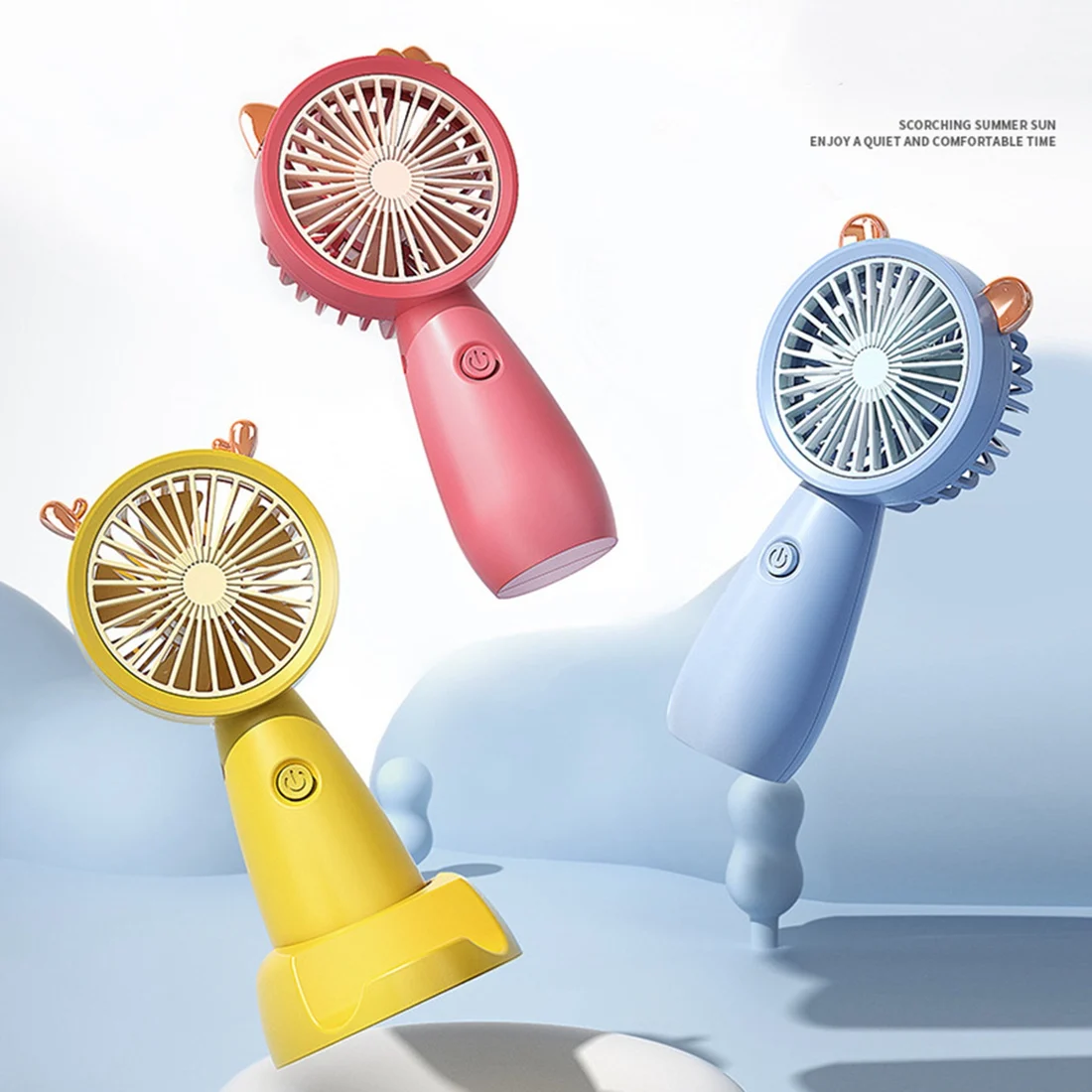 USB Mini Handheld Fan Outdoor Mini Creative Desktop Office Mute Charging Portable Handheld Fan Yellow