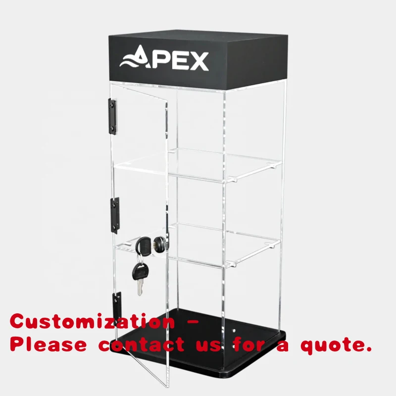 

Табачный стеллаж Custom.APEX Modern с 3-ярусной регулируемой акриловой полкой, дверцей и замком для индивидуальной настройки.