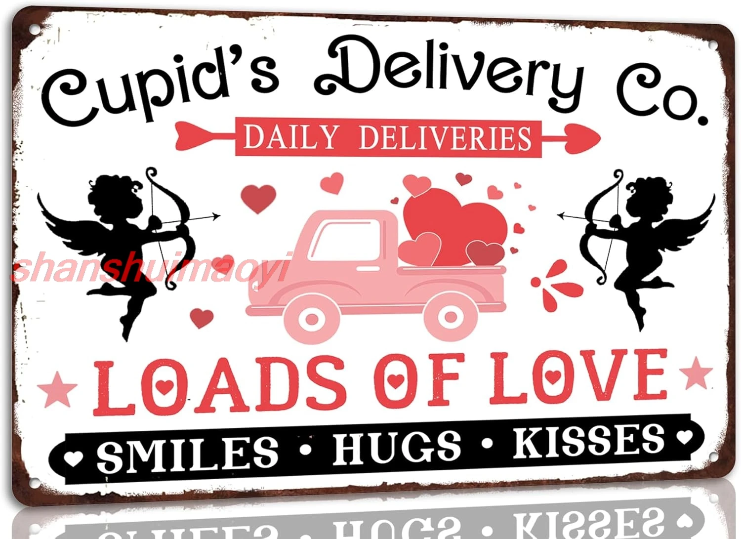 Cupid’S Delivery Co Metal Tin Sign Loads of Love Smiles Hugs Kisses Daily Deliveries Valentine's Day Sign for Home Farmhous sign