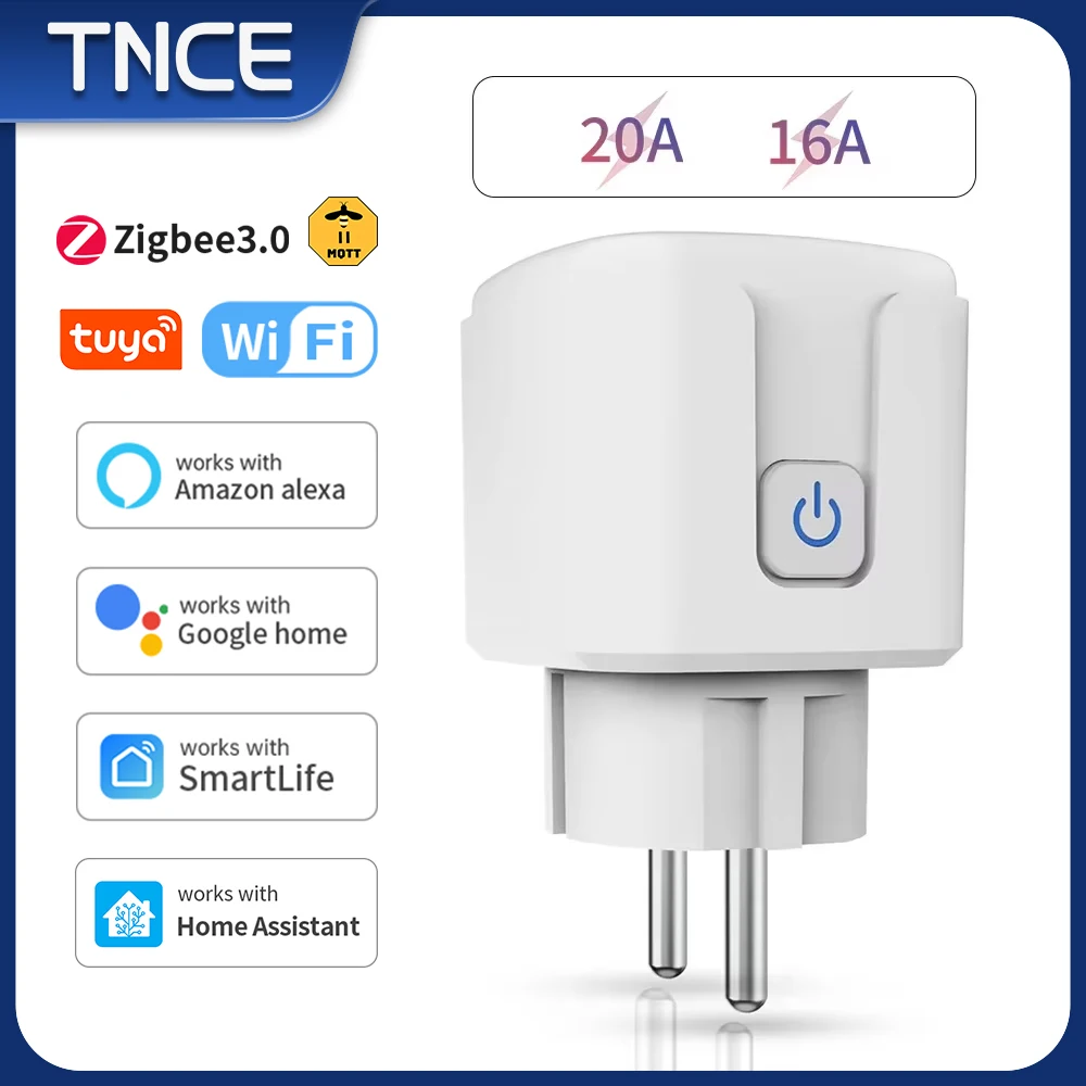 

TNCE Tuya Умная розетка Wi-Fi или Zigbee3.0 16/20A Розетка европейского стандарта Дистанционное управление Таймер Монитор мощности Голос Google Home Alexa alice