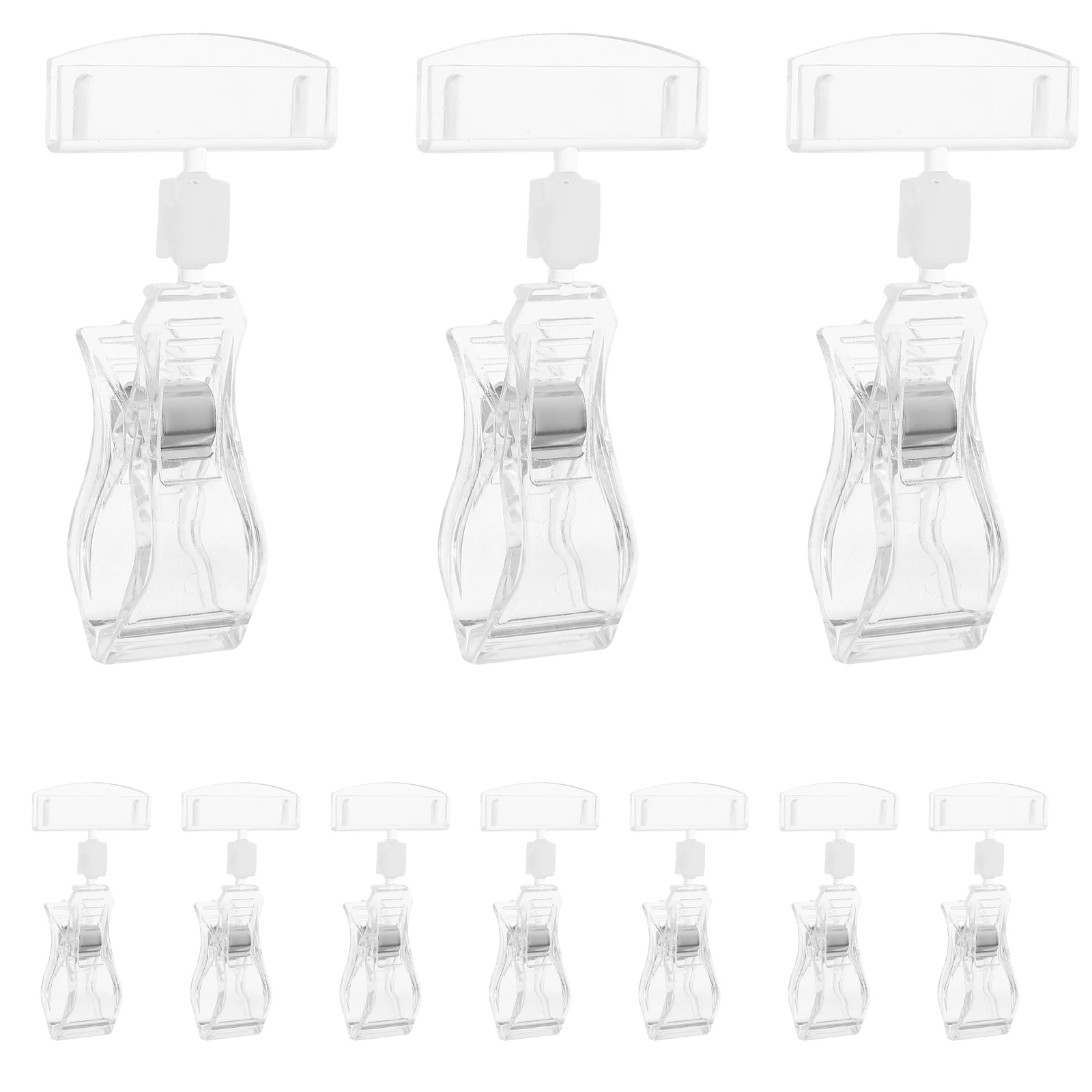 

20pcs Transparent Label Clips Rotatable Plastic Merchandise Sign Holders Double Clip Function Shop Display Price Tag