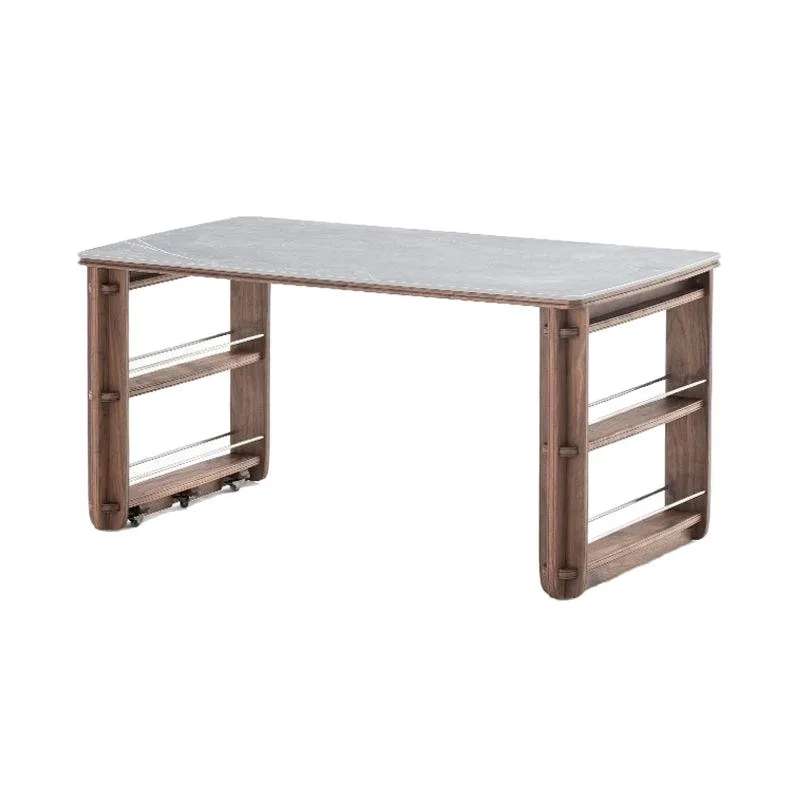 Modern wind rock slab dining table, movable room dining table, solid wood rock slab dining table